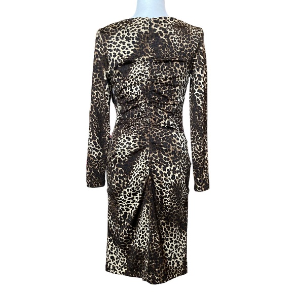 Carmen Marc Valvo leopard print long sleeve jersey knit bodycon midi dress, Sz M - Picture 11 of 16